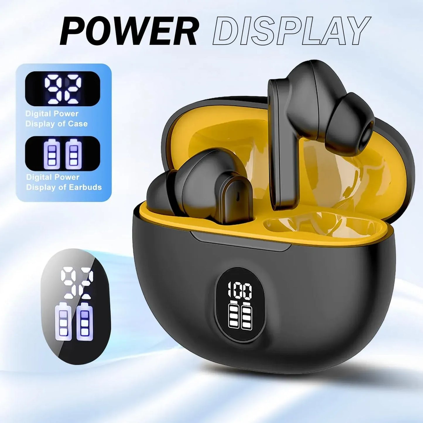TWS Wireless Earbuds with LED Display – ENC Noise Cancellation, HiFi Stereo, Bluetooth 5.3 Ear Buds