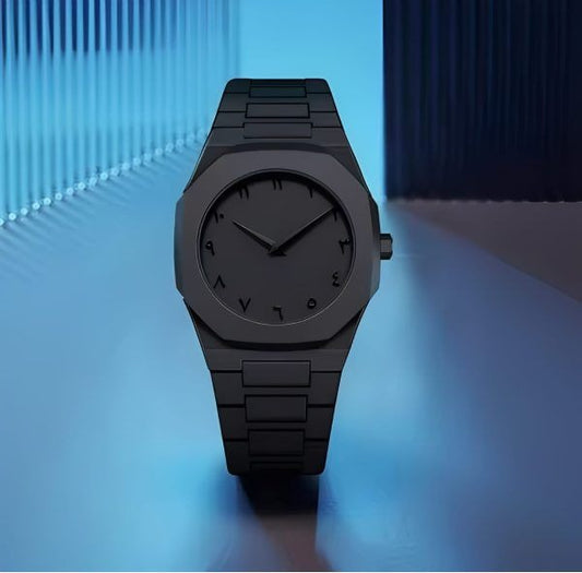 Arabic Aura Watch - 2025 Black Modern Creative Design - Waterproof Stainless Steel Chain Quartz Movement